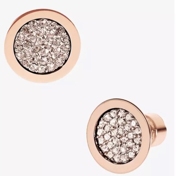 New Michael Kors  Rose Gold Pave Stud Earrings - Picture 3 of 10